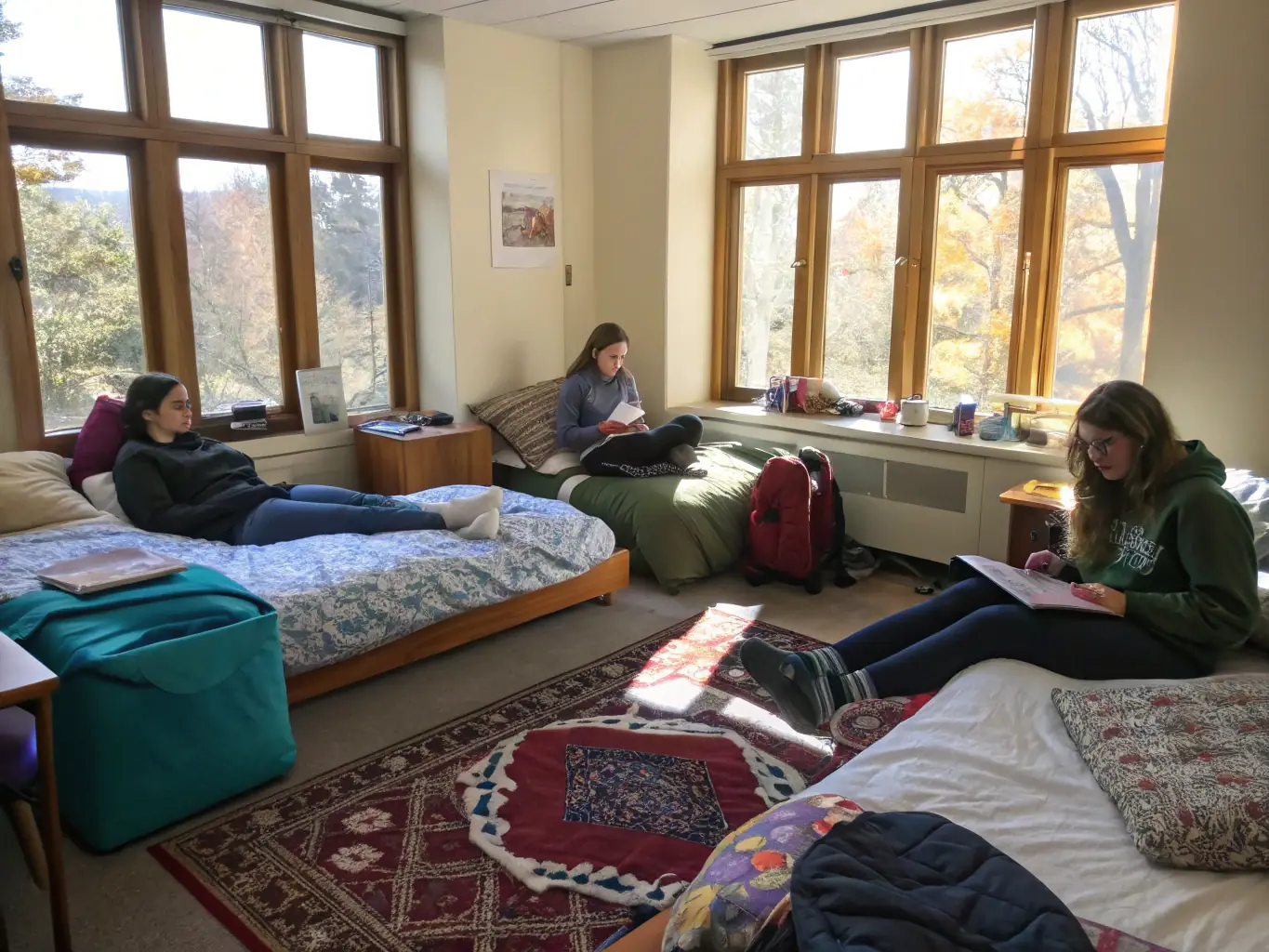An image of students in a furnished dorm room or apartment, symbolizing housing support.